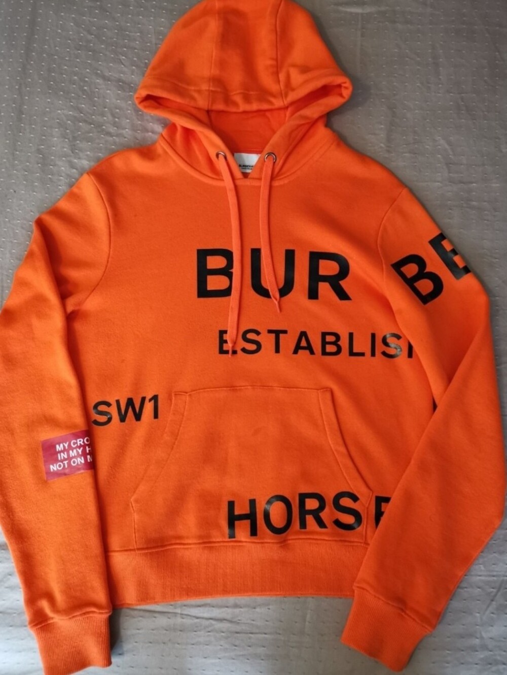 Burberry Bright Orange Horseferry Logo Graphic Hoodie Sweatshirt Size S